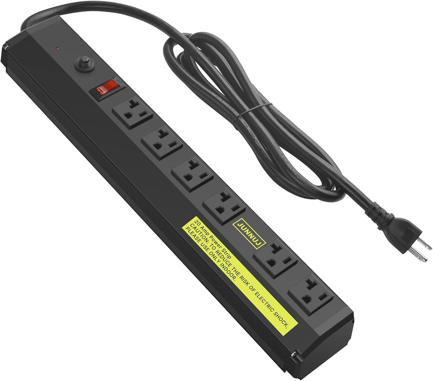 JUNNUJ Heavy Duty 20 Amp Power Strip 4800J, High Amp Surge Protector 6 Outlet, 20A Power Strips Workshop Industrial Outlets Wide Spaced 6-20R T-Slot with Circuit Breaker, 12 Gauge Extension Cord 6ft