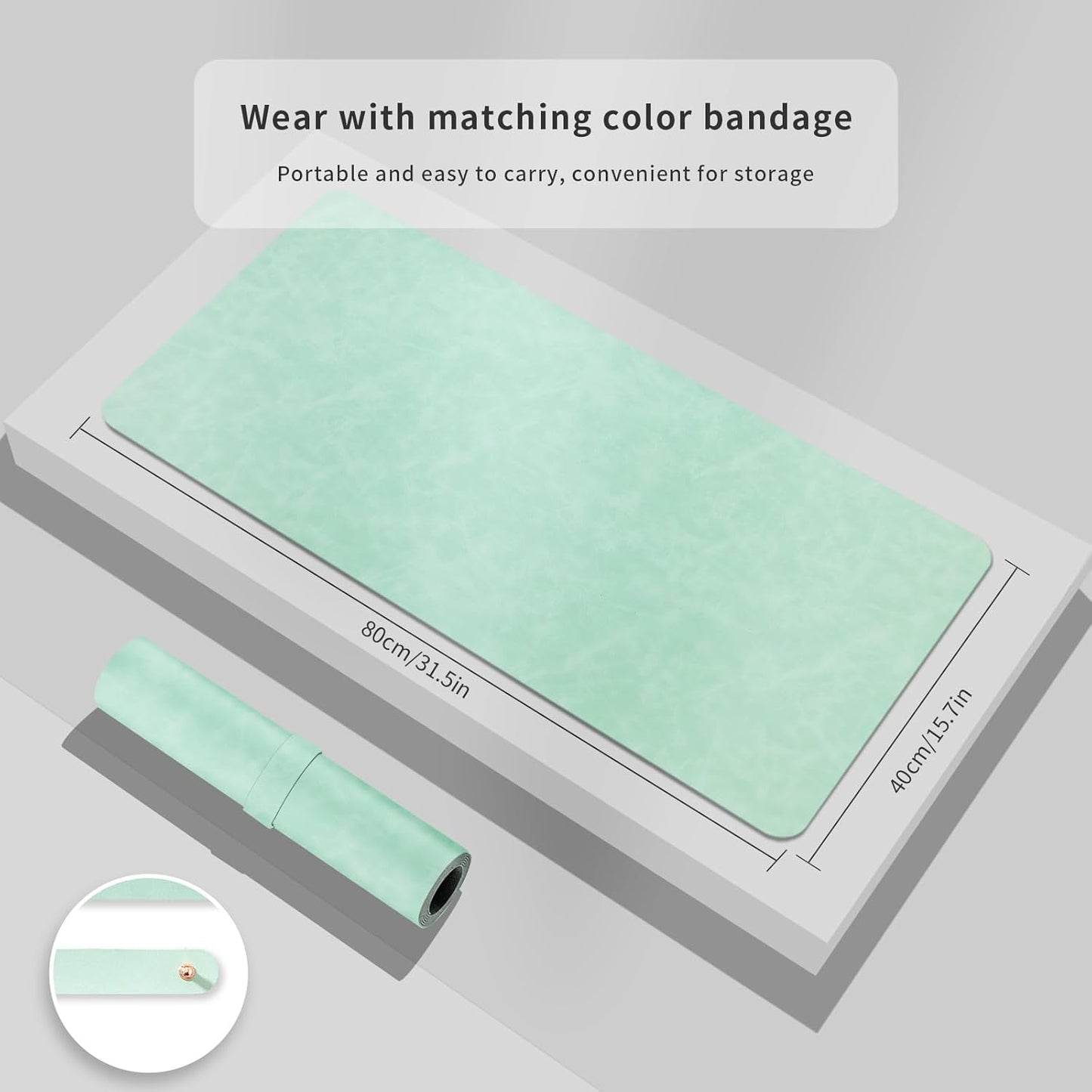 Crazy Horse Leather Desk Mat Large Mouse Pad Laptop Desk Pad Waterproof Non-Slip Table Blotter Desktop Writing Pad for Office and Home (Light Green, 90x43cm)