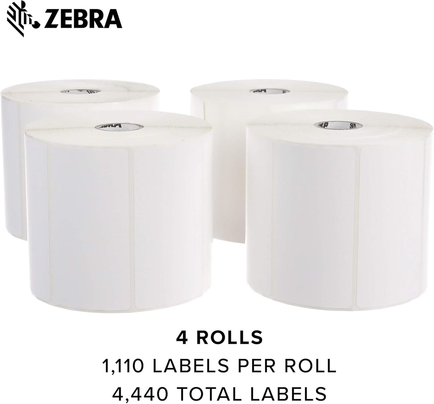 Zebra 4 x 2 in Thermal Transfer Polypropylene Labels PolyPro 3000T Permanent Adhesive Shipping Labels 1 in Core 4 rolls 10031649SP