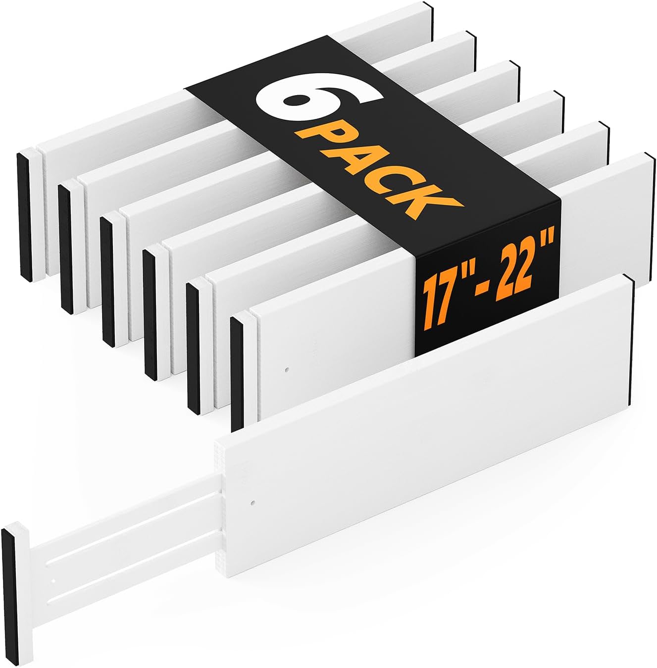 SpaceAid Bamboo Dresser Drawer Dividers 6 Pack, 4.65“ High Adjustable 17“-22” Drawer Organizers, Expandable Organization for Clothing, Clothes, Dressers, White