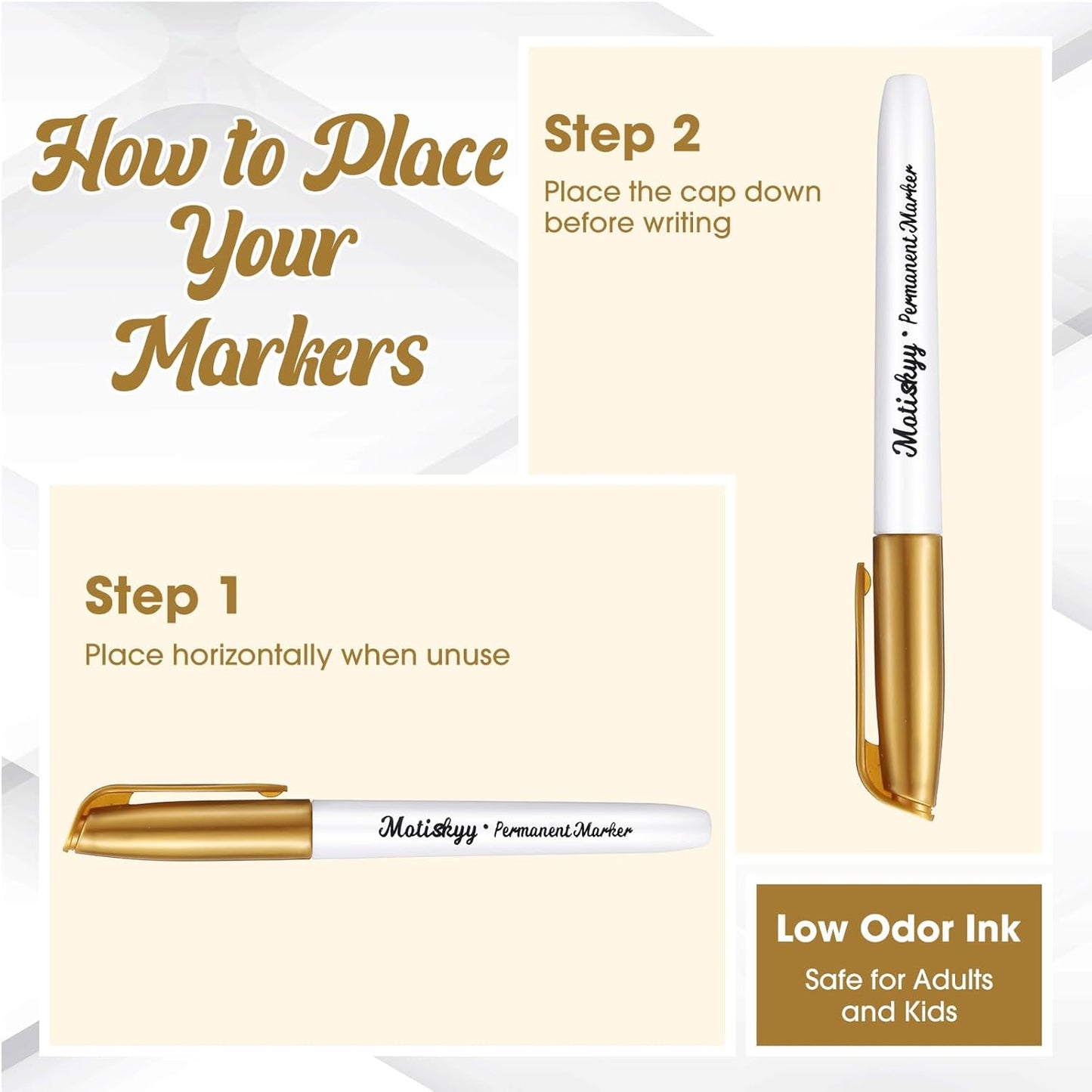 12 Pcs Metallic Permanent Markers Bulk Gold Silver Pens Fine Point Metallic Paint Markers for DIY Crafts, Gift Card Making, Artist Illustration (Gold)