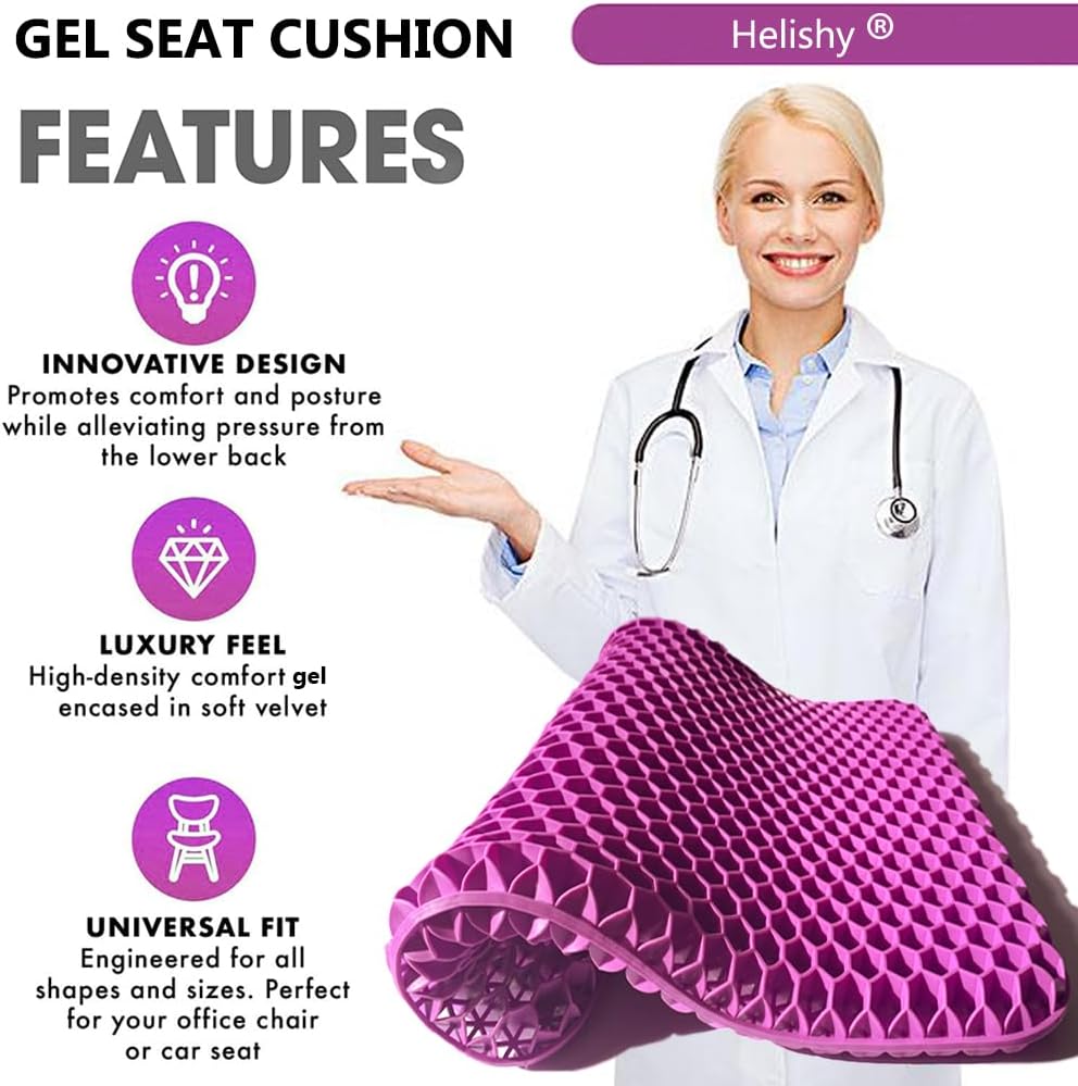 Gel Seat Cushion, Egg Seat Cushion for Tailbone, Back, Sciatica Pain Relief - Gel Enhanced Chair Pads with Non-Slip Cover for Office Home Chair Car Seat Wheelchair (Standard, Violet)