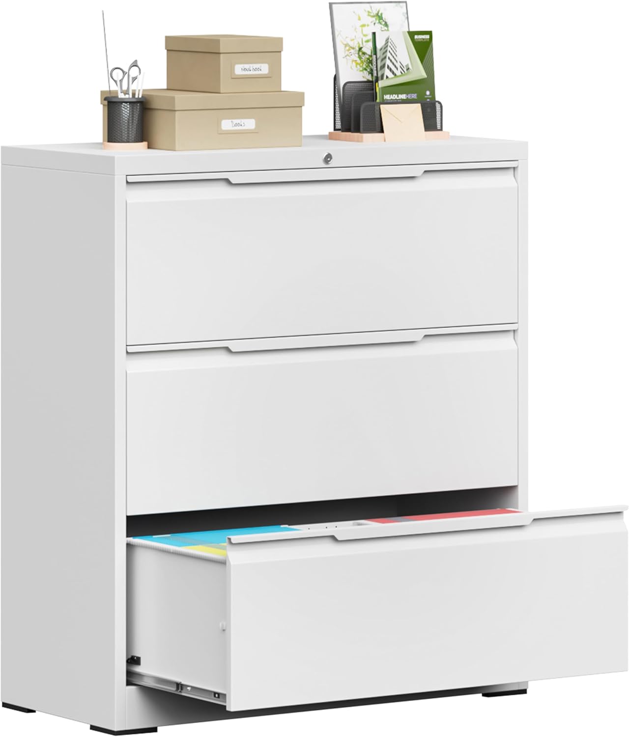 Bestoo Lateral File Cabinet with Lock, 3 Drawer Lateral Filing Cabinet for Office Home, Locking Metal Steel Wide for Hanging Files Letter/Legal/F4/A4 Size, Easy Assemble White