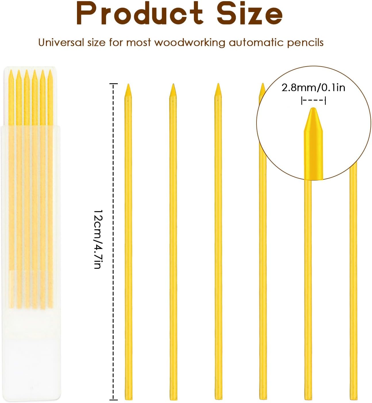 24Pcs 2.8mm Carpenter Pencil Refill Long Lasting HB Refill for Construction Pencils Replacements Carpenter Marker Graphite Woodworking Mechanical Pencil Leads(Yellow)