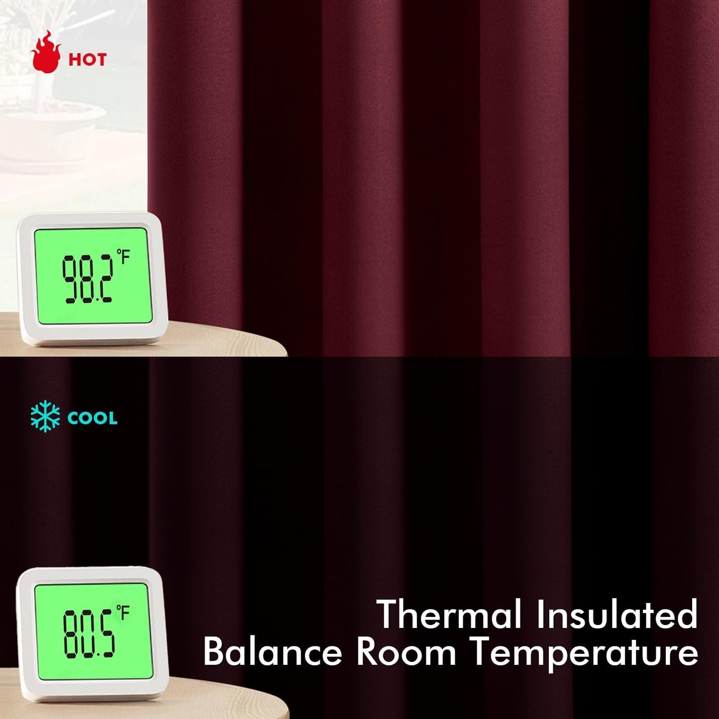 MIULEE Burgundy Red Blackout Curtains for Bedroom Living Room 63 Inches Long 2 Panels, Thermal Insulated Room Darkening Drapes Solid Grommet Top Noise Reduction Christmas Window Treatments 40x63 Inch