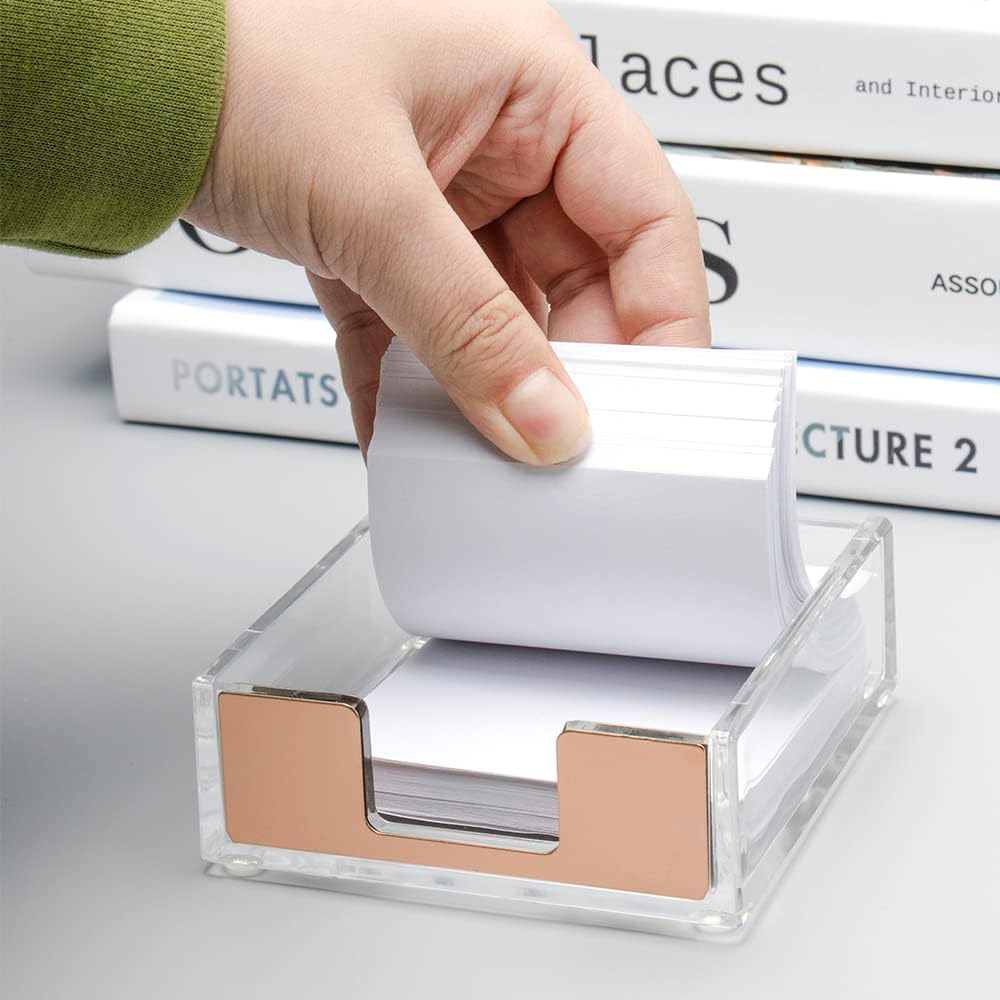 NatSumeBasics Gold Sticky Note Holder Clear Acrylic Post a Note Dispenser Cute Desk Organizer for Office Home School Aesthetic Accessories (Matt Gold)