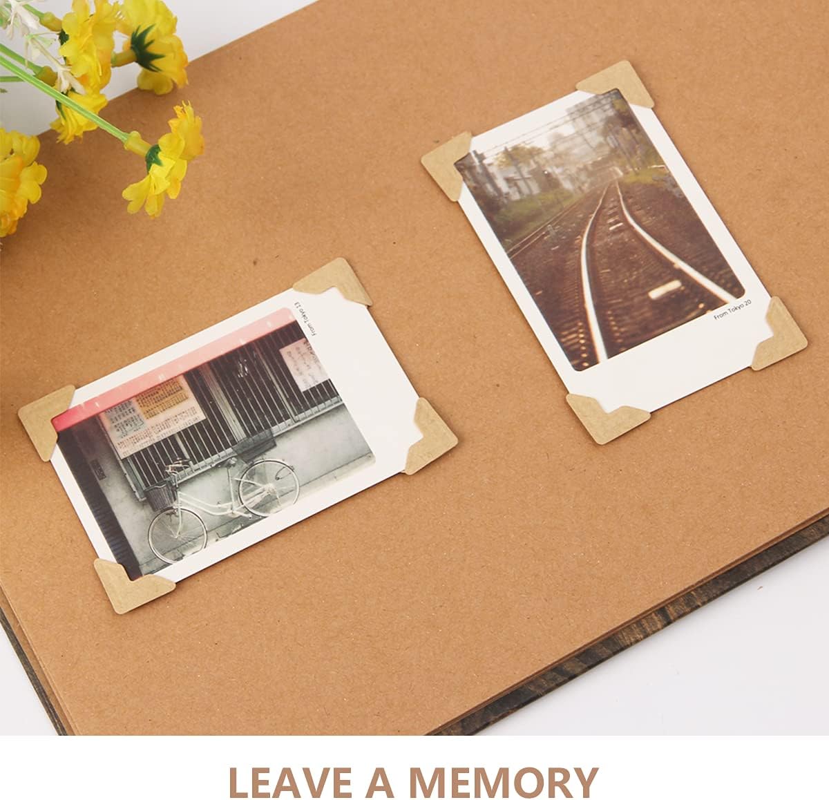 GOONAVI 15 Sheets 360 Pcs Cowhide Acid-Free Photo Corners Mounting Self Adhesive for DIY Photo Album Journal