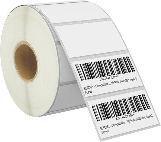 BETCKEY - 2" x 1" (51 mm x 25 mm) UPC Barcode & Address Labels Compatible with Zebra & Rollo Label Printer,Premium Adhesive & Perforated [1 Rolls, 1300 Labels]