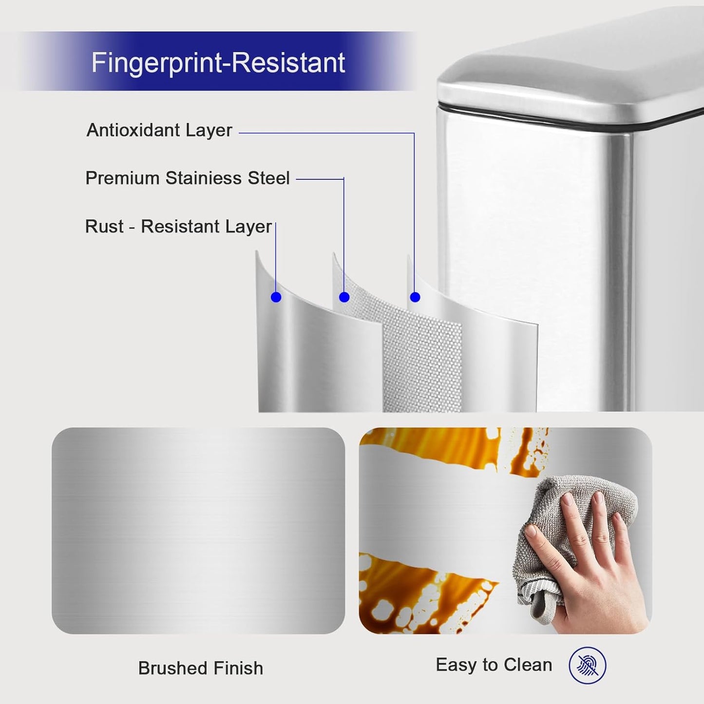 Bathroom Trash Can with Lid，5L/1.3 Gallon Trash Can with Removable Liner Bucket, Small Garbage can for Bathroom,Bedroom,Home Office,Silver