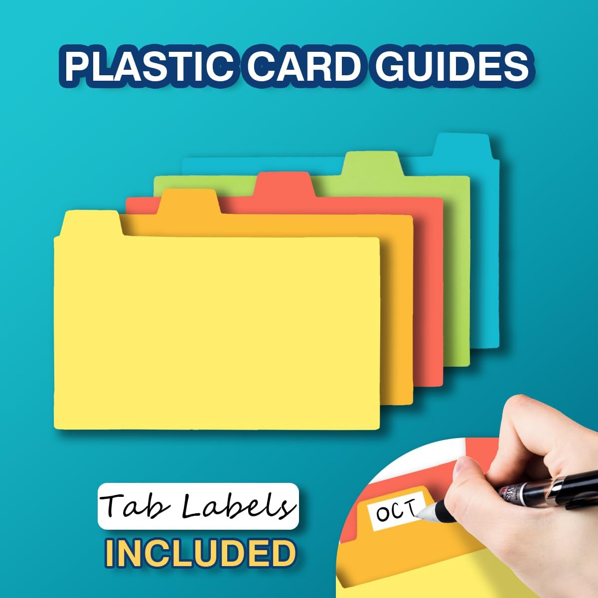 H4D Index Card Holder 4x6 Inches with 25 Plastic Dividers, Teal