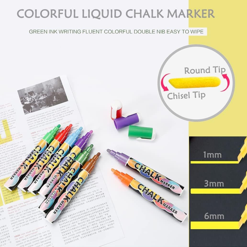 SMOOTHERPRO Liquid Chalk Marker Set 8 Colors 6mm Hightlight Blackboard Colorful Markers for Store Promotion, Menu Board, Art Decoration, Advertisement, Chalkboard (Black)