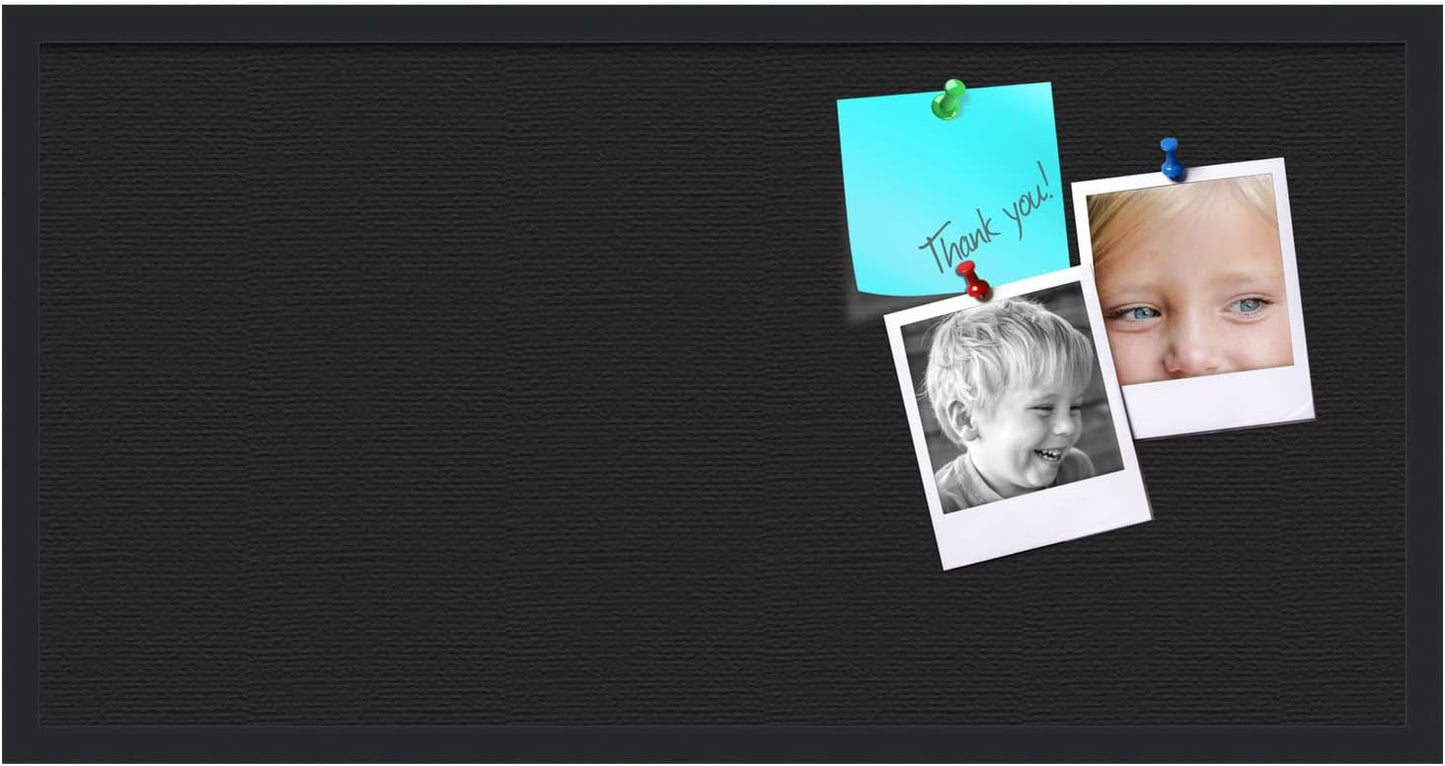 PinPix 36x18 Inch Cork Bulletin Board. This Decorative Framed Pin Board Comes with Solid Black Design and a Satin Black Frame. Ideal for Home Office Decor or Message Board (PinPix-622)