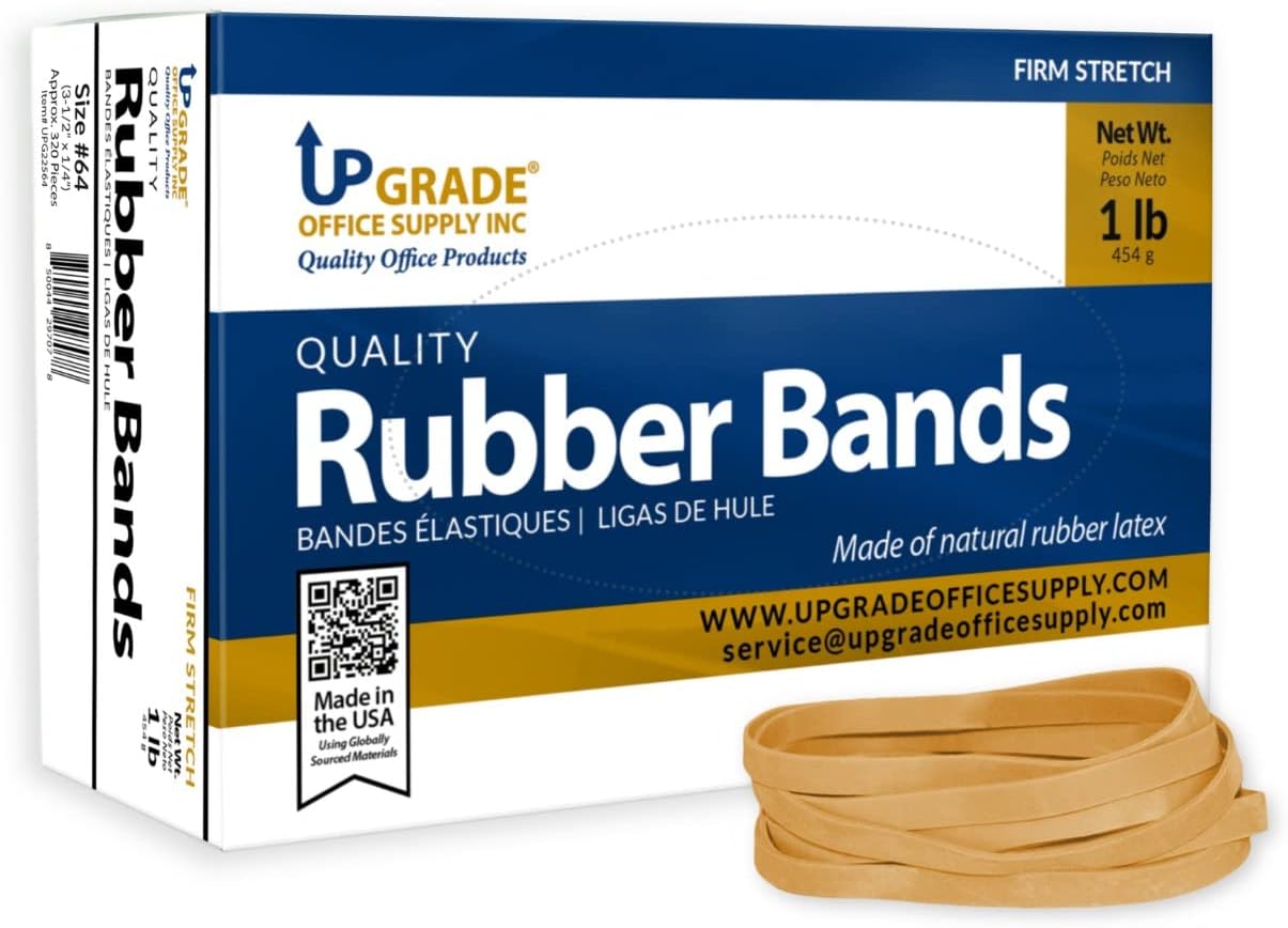 Upgrade Office Supply UPG22564 Rubber Bands, Size 64 (3-1/2 x 1/4), 320 Bands, 1 lb Box, USA