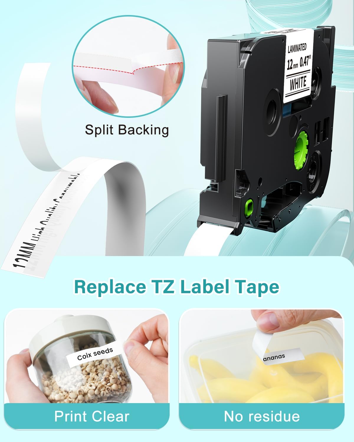 Colorty Label Maker Tape Refill Compatible with TZ TZe Tape 12mm 0.47 Laminated White TZe-231 TZe231 Replace for Brother P Touch Label Tape PT-D210 D220 1180 1280 1750 2030, 1/2" (12 mm x 8m, 4 Pack