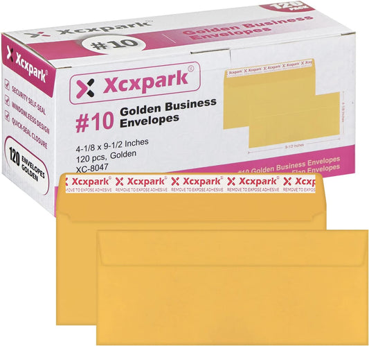 120 PCS #10 Golden Self Seal Kraft 4-1/8 x 9-1/2 inches Security Envelopes, Windowless Invisible Envelopes Super Strong Quick Seal Envelopes Security Tint Pattern Secure