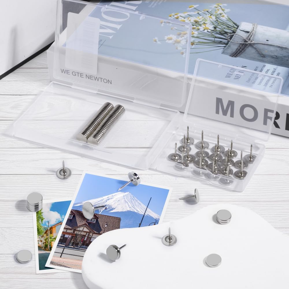 rhinocats Magnetic Push Pins, 100 Sets Magnet Thumbtack for Wall Bulletin Board Strong Decorative Pushpins Clip for Map Picture Hanging Kit Poster Holder
