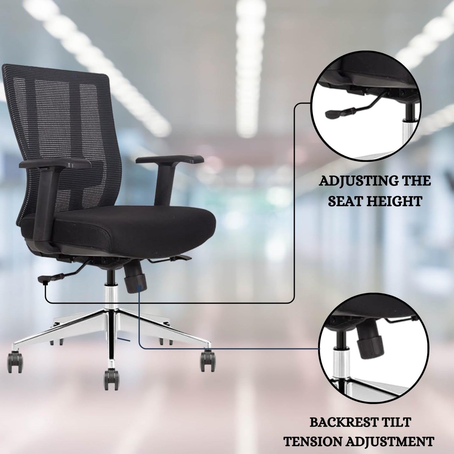 Ergonomic Conference Room Chair Mesh Back with Seat Slide - Adjustable Lumbar Support Computer Desk Chair with Height Adjustable Arms - 5-Star Polished Aluminum Base (Pack of 4)