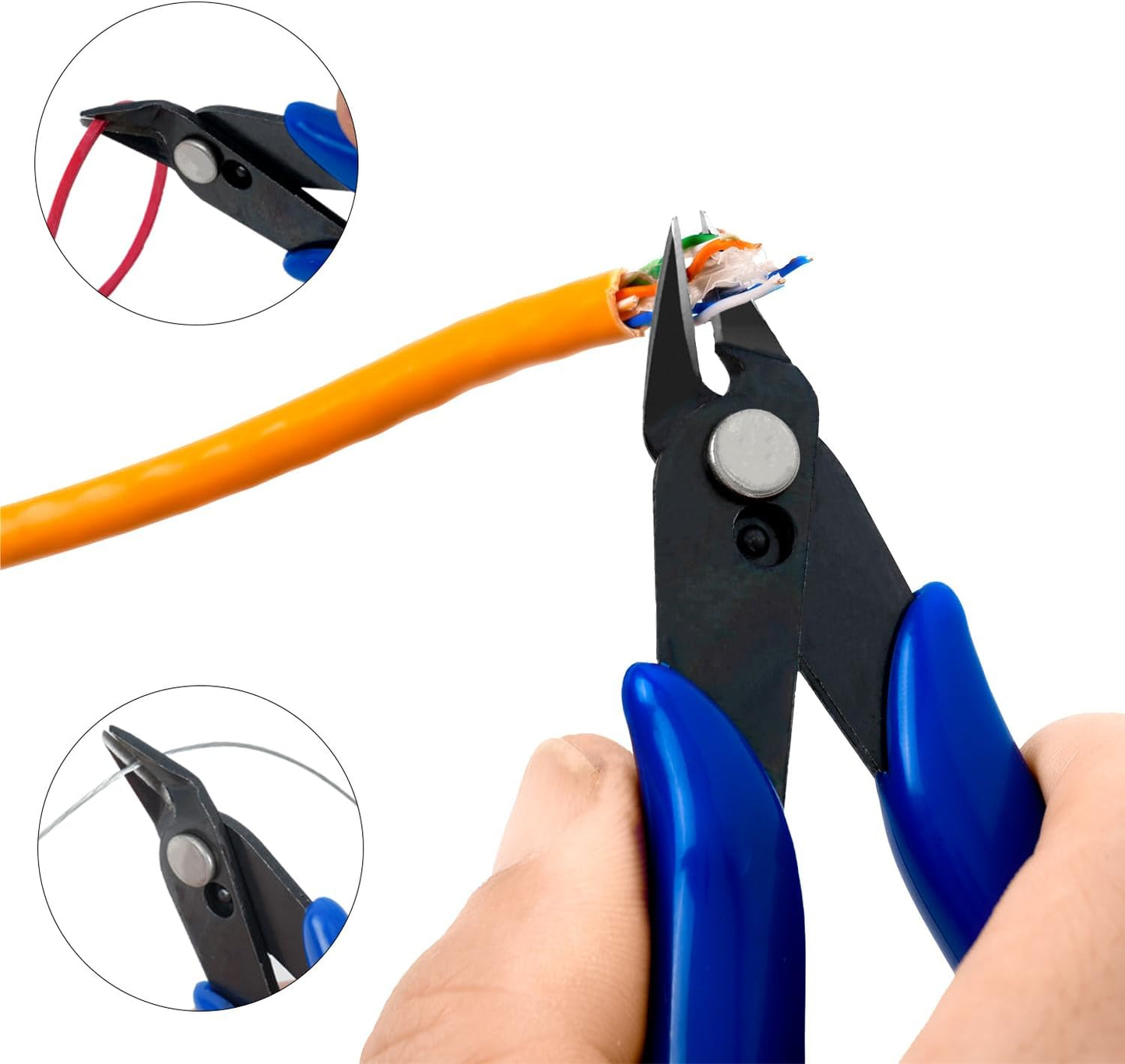 HongWay 5pcs Micro Flush Cutters With Internal Spring, 5 Inches Blue - Side and Diagonal Cutters for Electronics, Heating Wire, Model Sprue, Soft Copper Wire Snips
