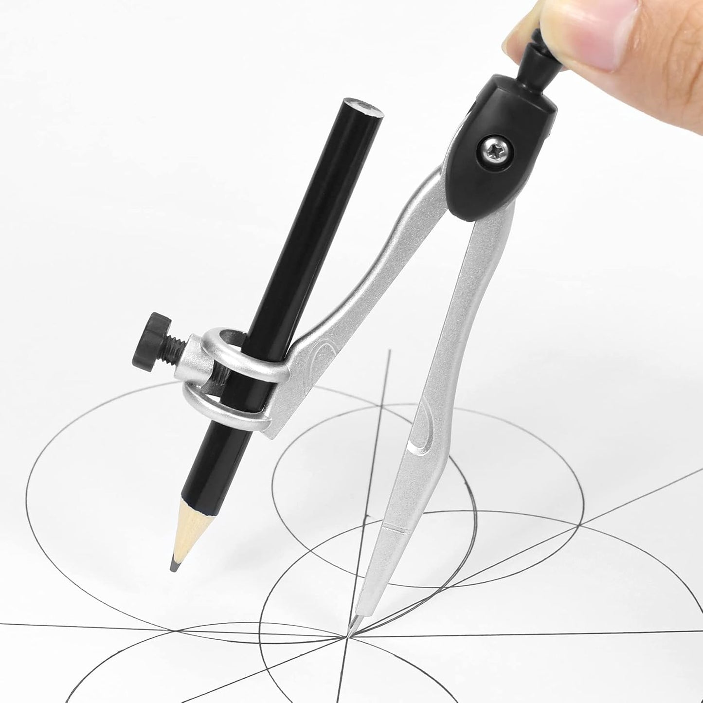 Math Geometry Kit Sets 10 Piece Student Supplies with Shatterproof Storage Box,Includes Rulers,Protractor,Compass,Eraser,Pencil Sharpener,Lead Refills,Pencil,for Drafting and Drawings（Black）