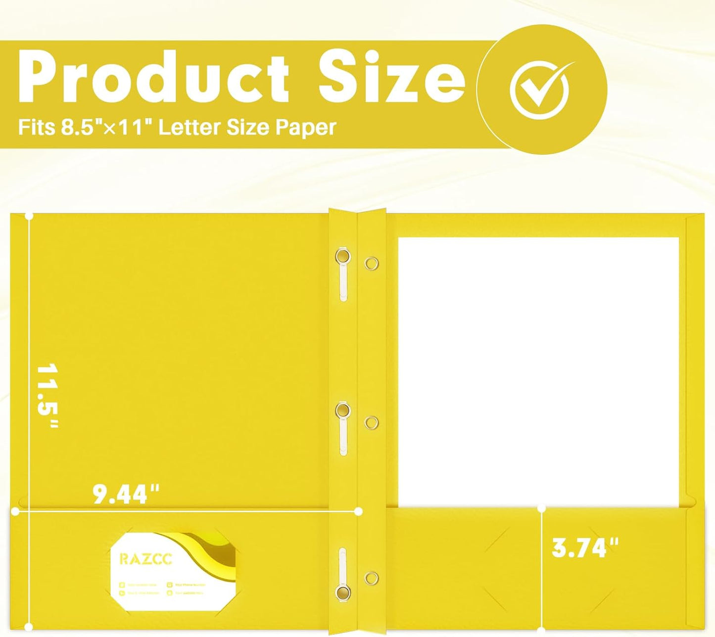 Two Pocket Folders, RAZCC 75 Pack Two Pocket Folders with Prongs, 3 Prong Folders Fit Letter Size Paper, Pocket File Folders for School Office Home Business, Yellow