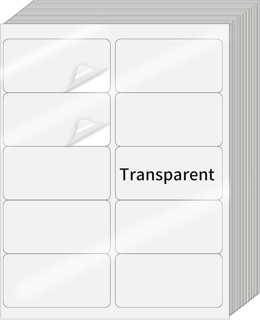 STARLIBOO Transparent Stickers Labels - 2" x 4" Address Labels Mailing Stickers for Laser/Inkjet Printer 8.5"×11"- 20 Sheet