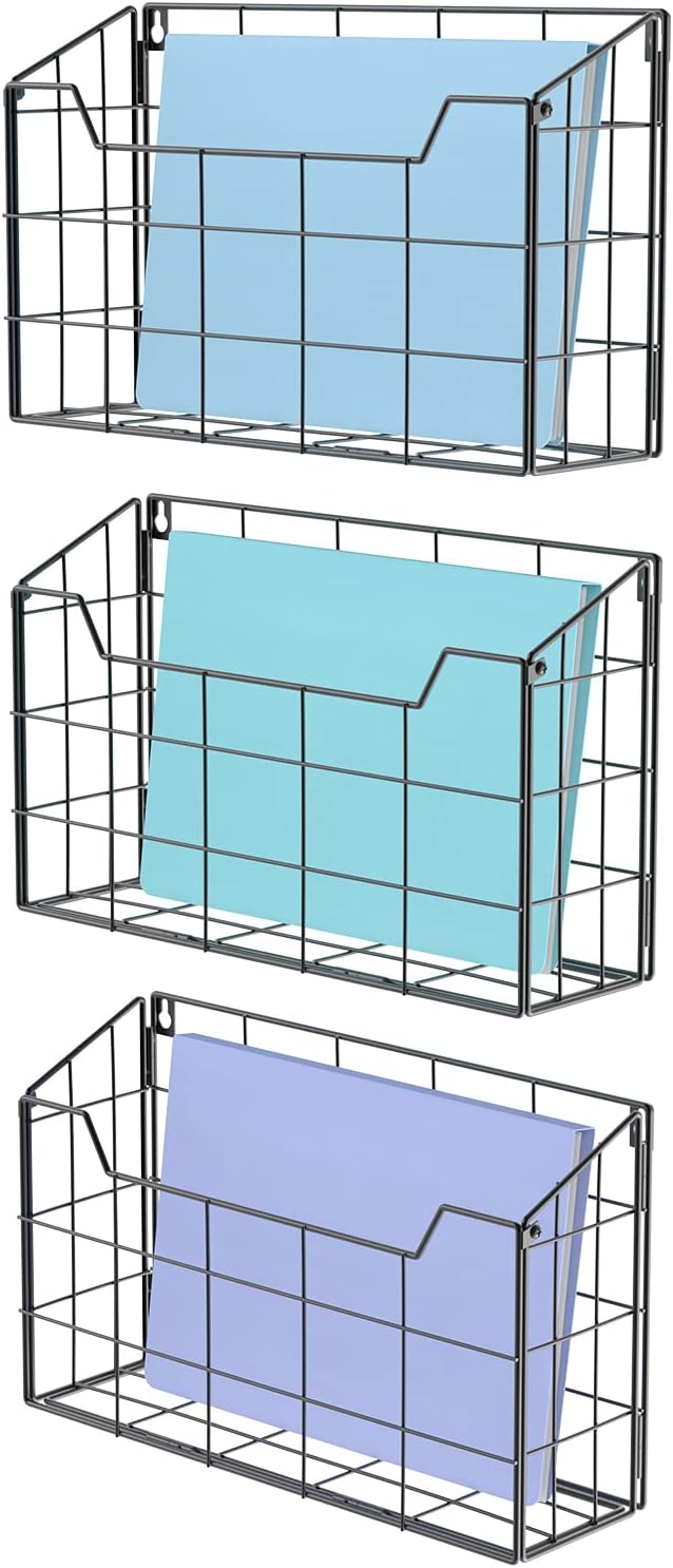 Univivi Wall File Organizer Hanging File Holder Magazine File Holder Desktop File Organizer for Document Paper Mail Home Office 3 Pack
