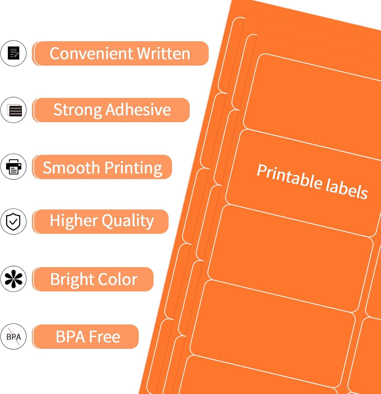 Shipping Labels Stickers, 2"×4" Printable Mailing Label for Laser/Inkjet Printing- Matte Orange, Permanent Adhesive Labels Stickers