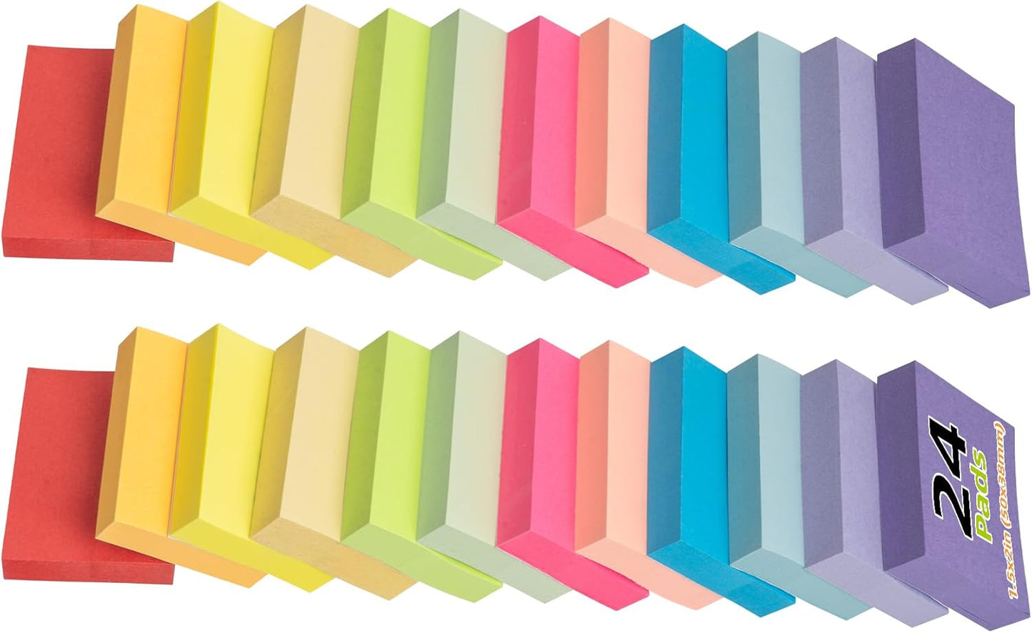 24 Pack Sticky Notes Small,2 x 1.5In Super Sticking Power Memo Pads,12 Assorted Colors Self-Stick Pads,100 Sheets/Pad Strong Adhesive Notes for Home,School,Office,Use on Walls,Doors,Windows