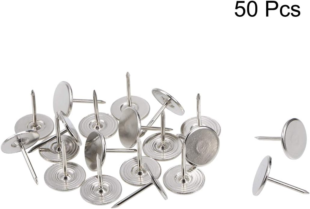 uxcell Upholstery Nails Tacks 16mmx20mm Flat Head Furniture Nails Pins Silver Tone for Furniture Sofa Headboards, 50 Pcs