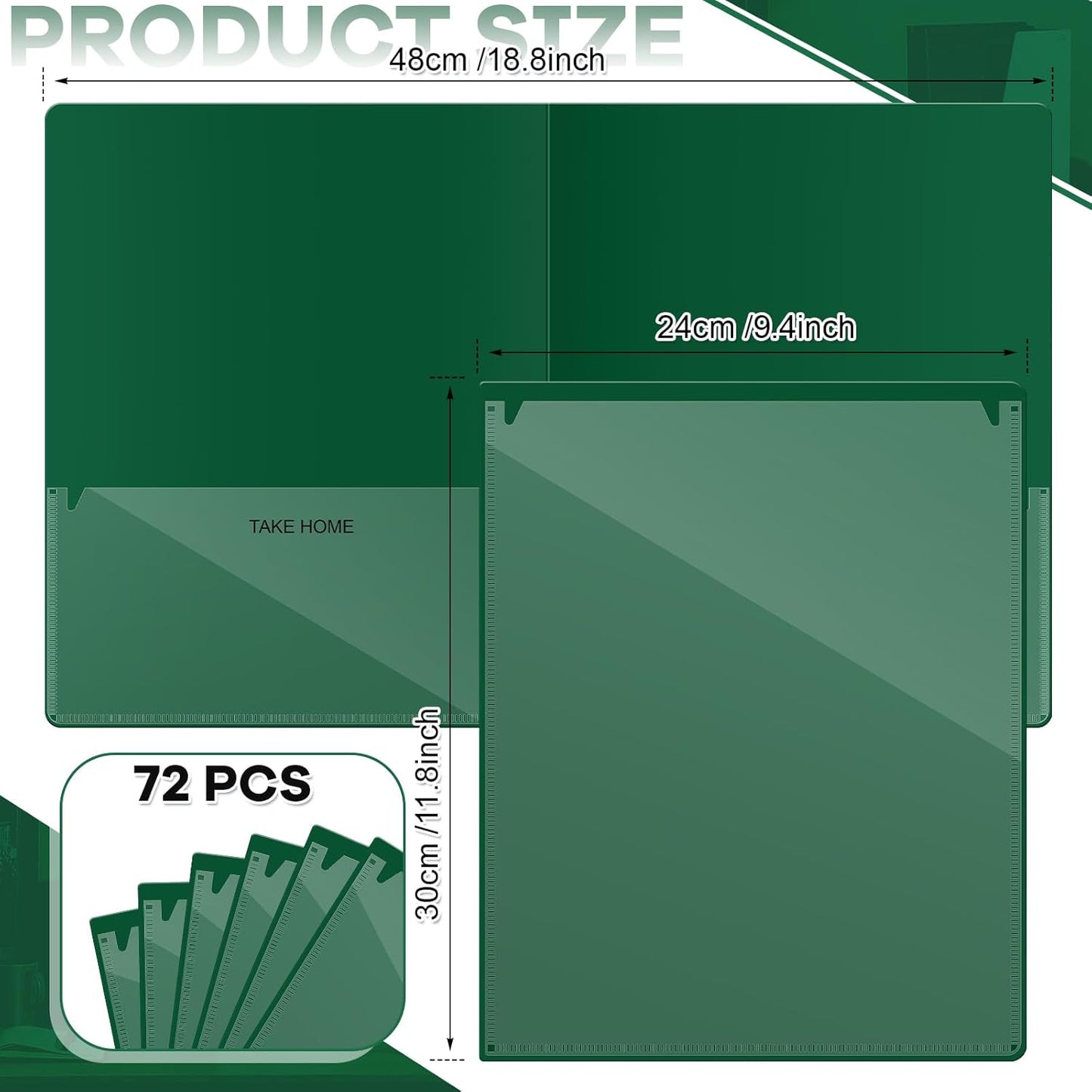 Henoyso 72 Pcs Plastic Take Home Folders with 2 Pockets Parent Teacher Classroom Communication Homework Folder for Students Parent Teacher Connect (Dark Green)