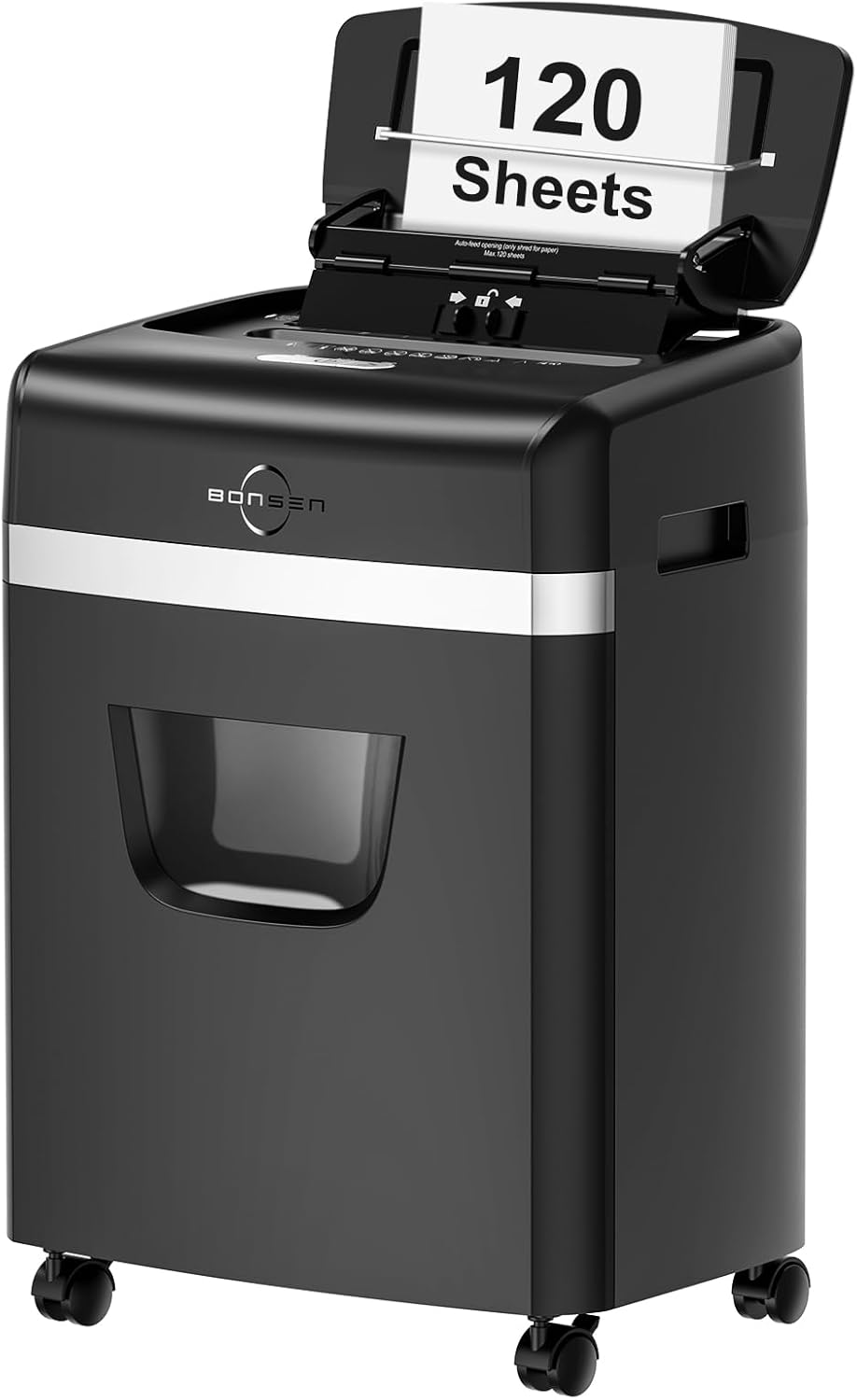 BONSEN Shredder for Office, 120-Sheet Auto Feed Paper Shredder, Micro Cut Paper Shredders for Home Office Use, 30 Minutes/High Security Level P-4/6 Gallon Bin (S3110)