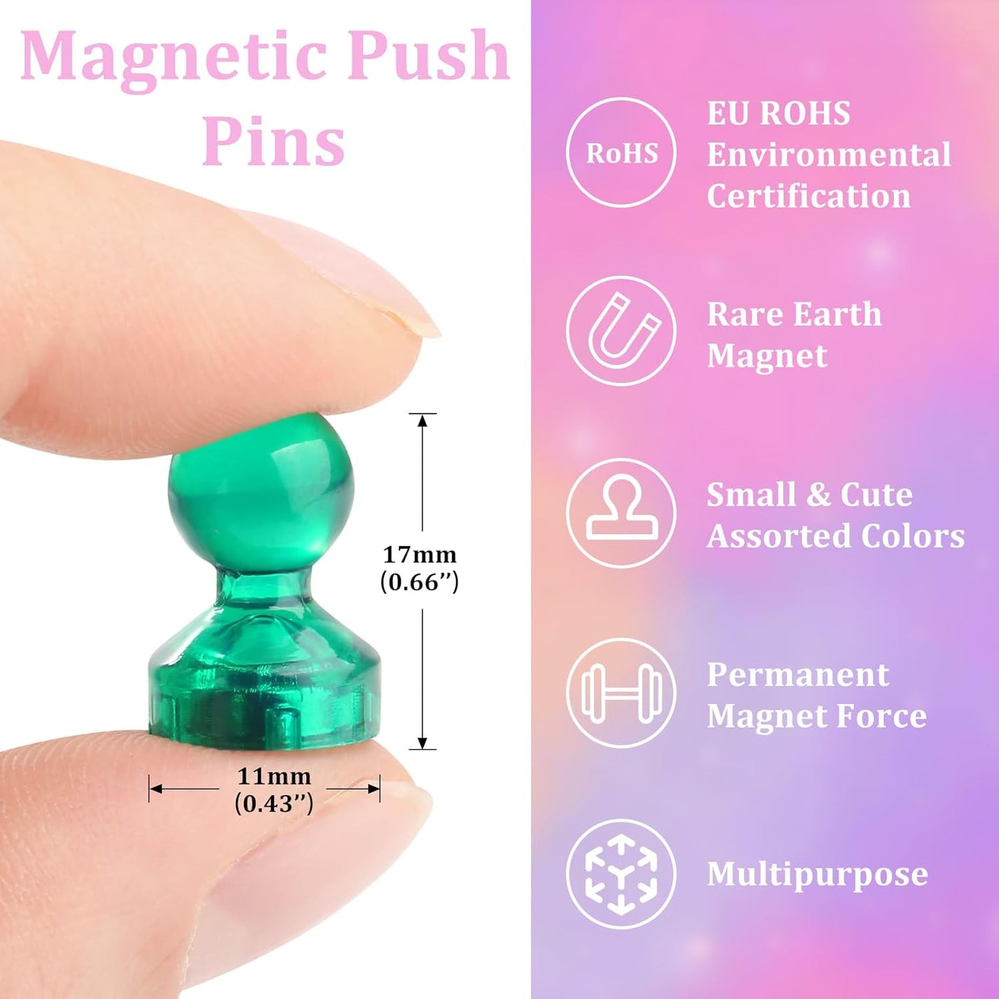 90 PCS Colorful Strong Magnetic Push Pin Magnets, 9 Assorted Color Magnetic Push Pin Magnets for Office, Classroom, Kitchen Home and School, Map Magnets, Whiteboard Magnets