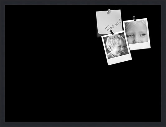 PinPix 32x24 Inch Cork Bulletin Board. This Decorative Framed Pin Board Comes with Solid Black Design and a Satin Black Frame. Ideal for Home Office Decor or Message Board (PinPix-622)