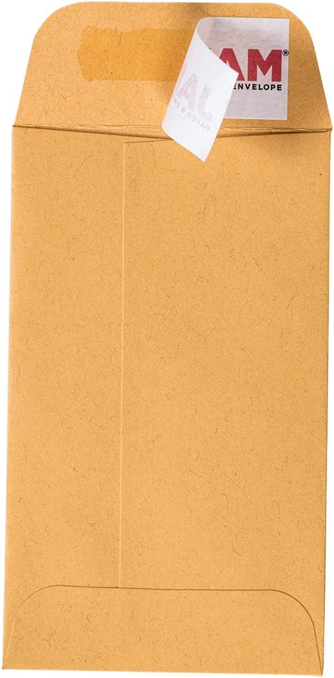 JAM PAPER #3 Coin Business Commercial Envelopes with Peel and Seal Closure - 2 1/2 x 4 1/4 - Brown Kraft Manila - 100/Pack
