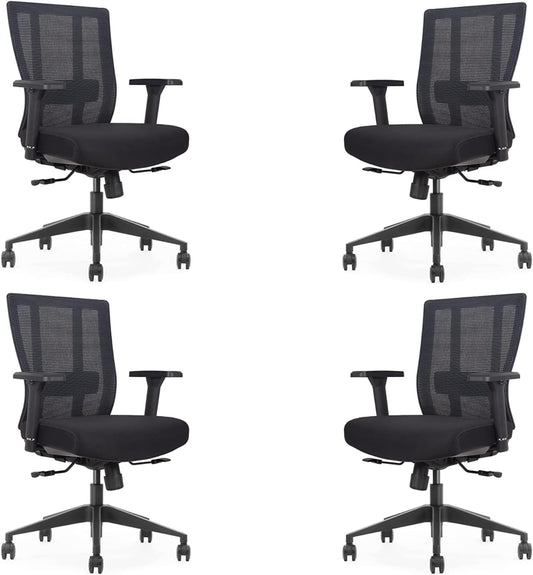Bitchair Ergonomic Mesh Conference Room Chair - Adjustable Lumbar Support Computer Desk Chair with Height Adjustable Arms - Seat Depth Adjustable Office Chair - (Black) (Pack of 4)
