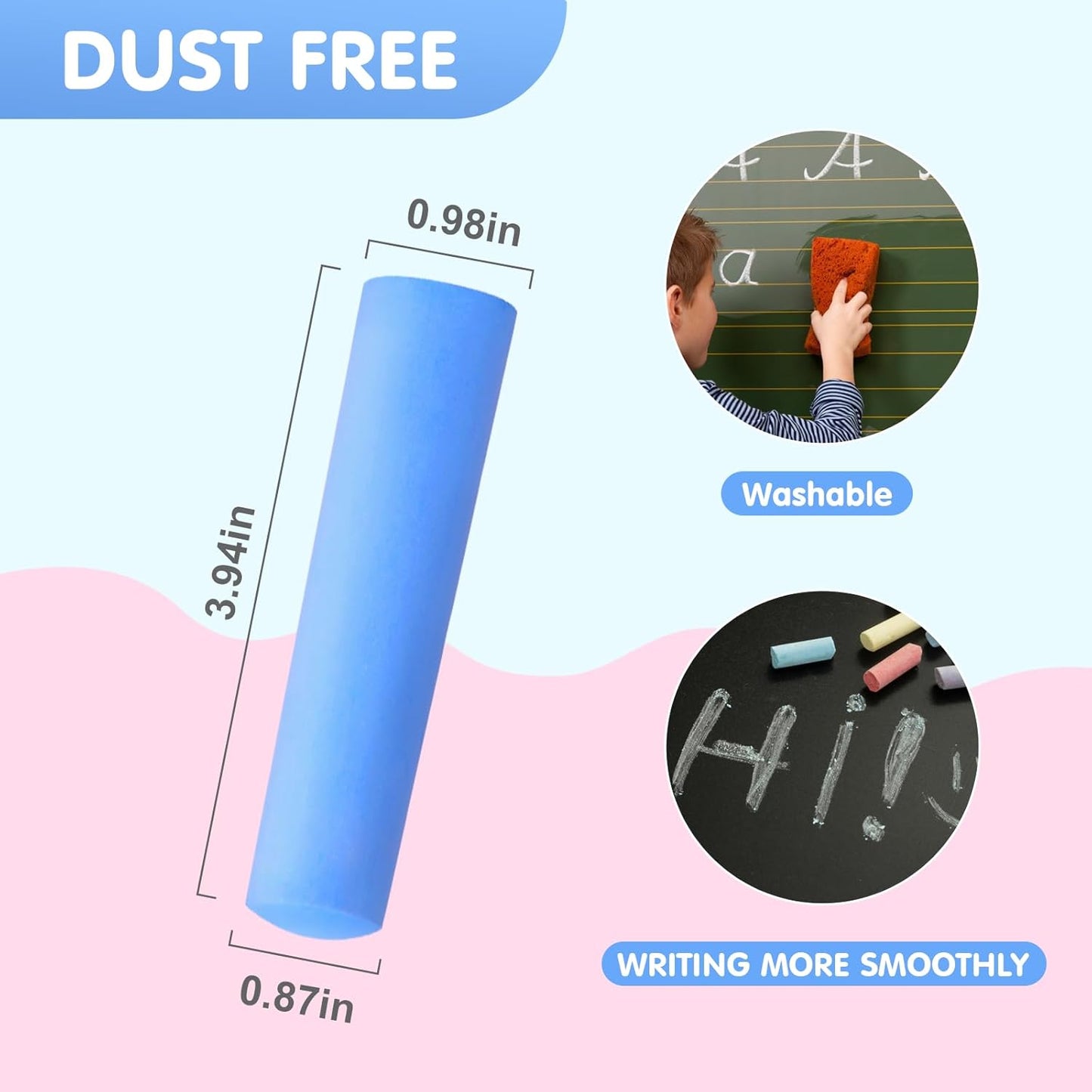 50 Pack Washable Sidewalk Chalks for Kids Non-Toxic Jumbo Chalk for Outdoor Art Play, Colored Chalk for Painting on Chalkboard, Blackboard and Playground(Blue)