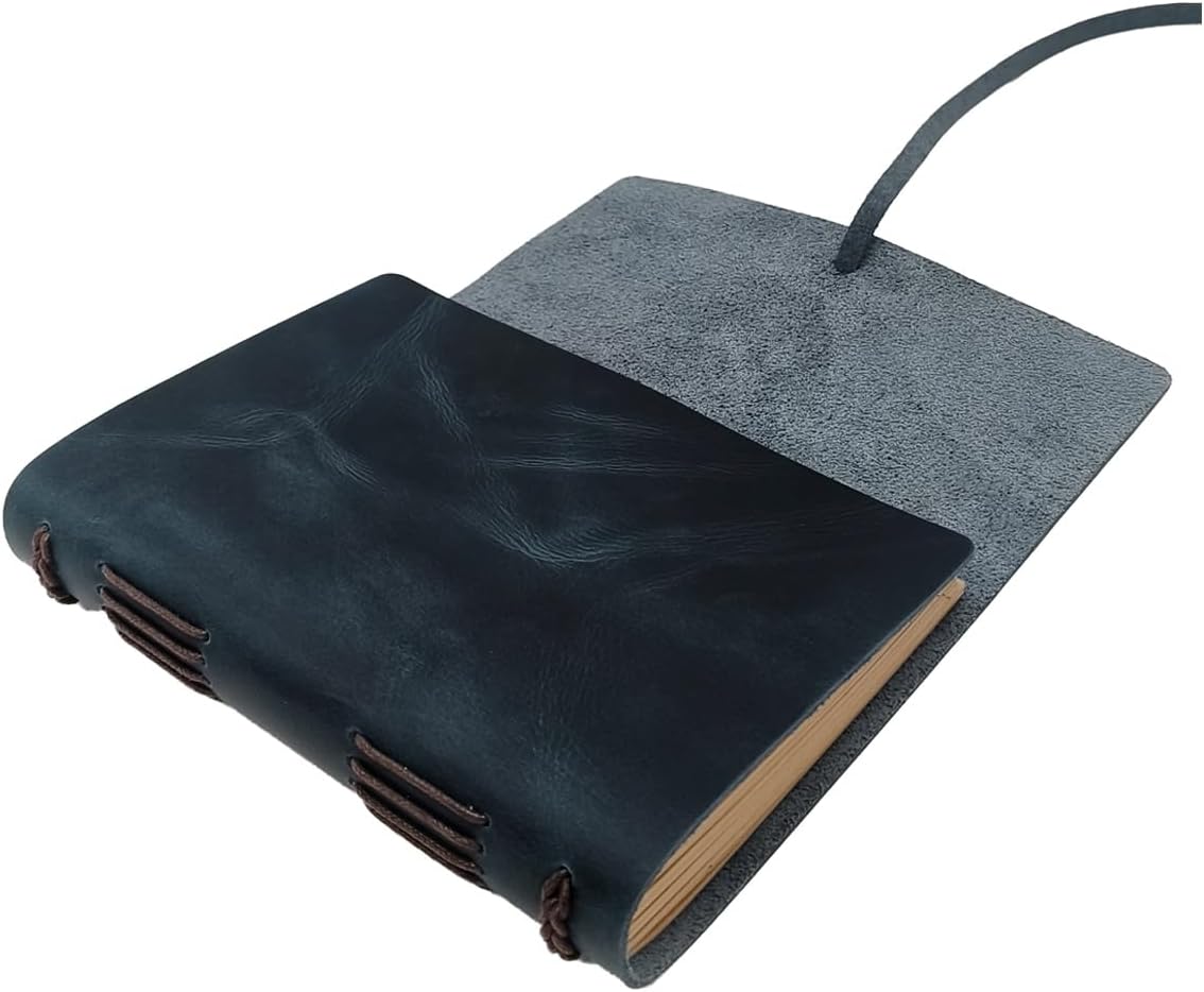 Blue Notebook Journal - Genuine Leather Journals for Writing Small Size Diary 5.5x7.5 Inch, Notepad For Man and Women, Gifts,Work,Travel Dark Blue