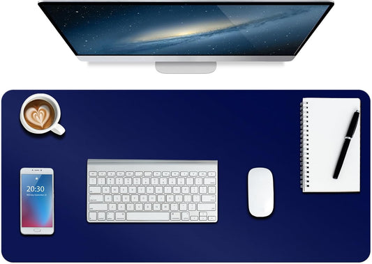 Boutilon Leather Desk Pad Protector,Non-Slip Mouse Pad,Laptop Desk Pad,Office Mouse Mat,Waterproof Leather Desk Blotter,Desk Writing Pad for Office and Home (L-Navy,35"x 17")