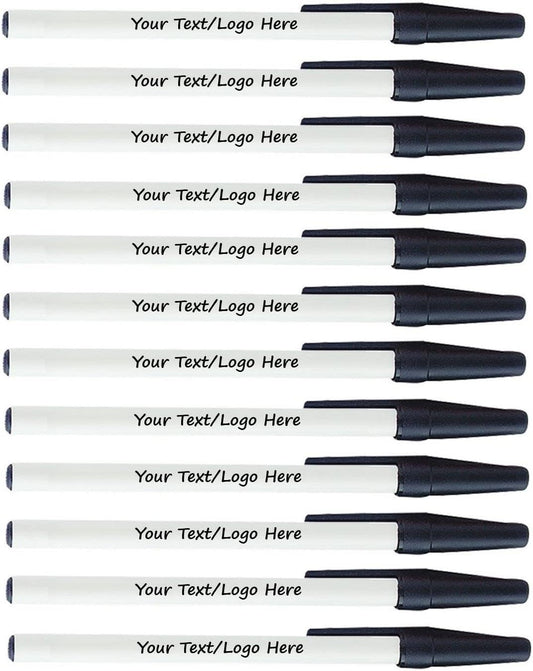 Personalized Stick Pens With your Custom Logo or Text-500 Pack Bulk-for Businesses, Parties, and Events, Custom Printed Slim Ballpoint Pens with Cap, Black, Black Ink