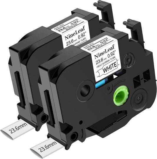 NineLeaf 2 Pack Compatible Label Tape Replacement for Brother P-Touch Black on White 23.6mm 0.92'' HSe-251 HSe251 HS-251 HS251 Heat Shrink Tubes Work for Ptouch PT-D800W D600 P710BT P750W P900W