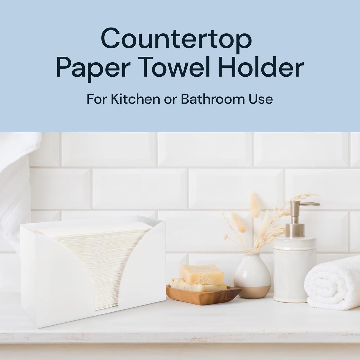 Paper Towel Holder Countertop - 10.75" x 6.5" x 4" White Acrylic - Multifold Hand Towel Dispenser & Napkin Organizer for C-Fold, Z-Fold & Trifold Napkins