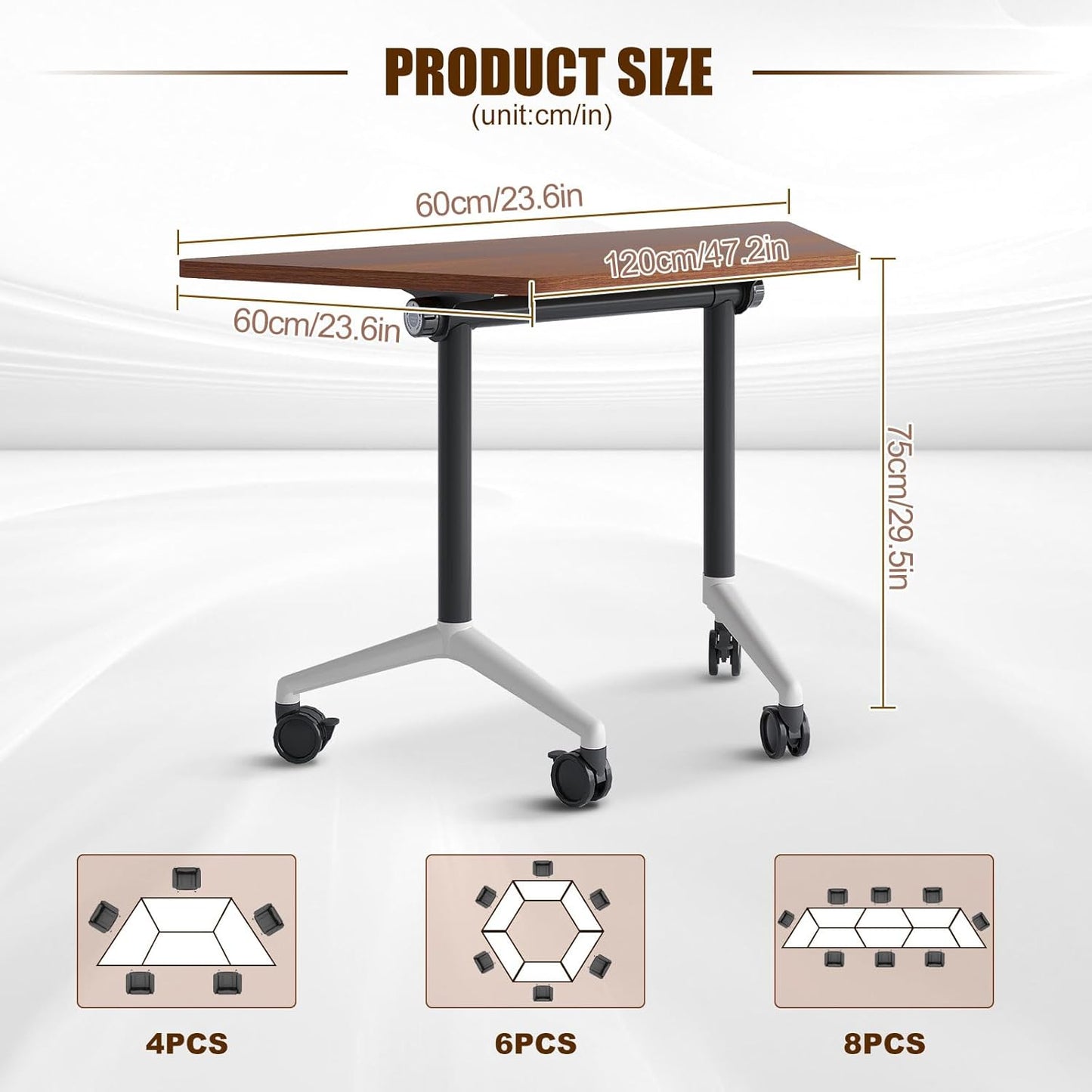 Conference Table, Folding Conference Desk Modern White, Seminar Table with Wheels, 2-10 People for Office, Meeting Break Room (8, 1915TXH, 47IN)