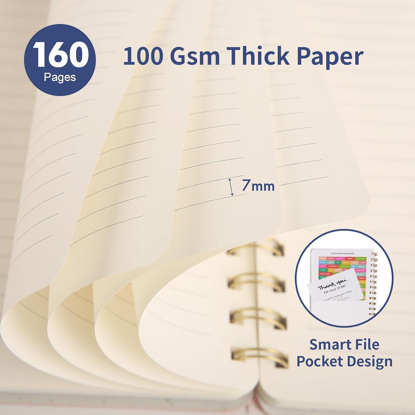 Lined Spiral Notebook College Ruled A5 Journal Book for Note Taking, 160 Pages Writing Journal for Office and Home School Supplies 5.75x8.125 inch (3pack-Navy Blue)