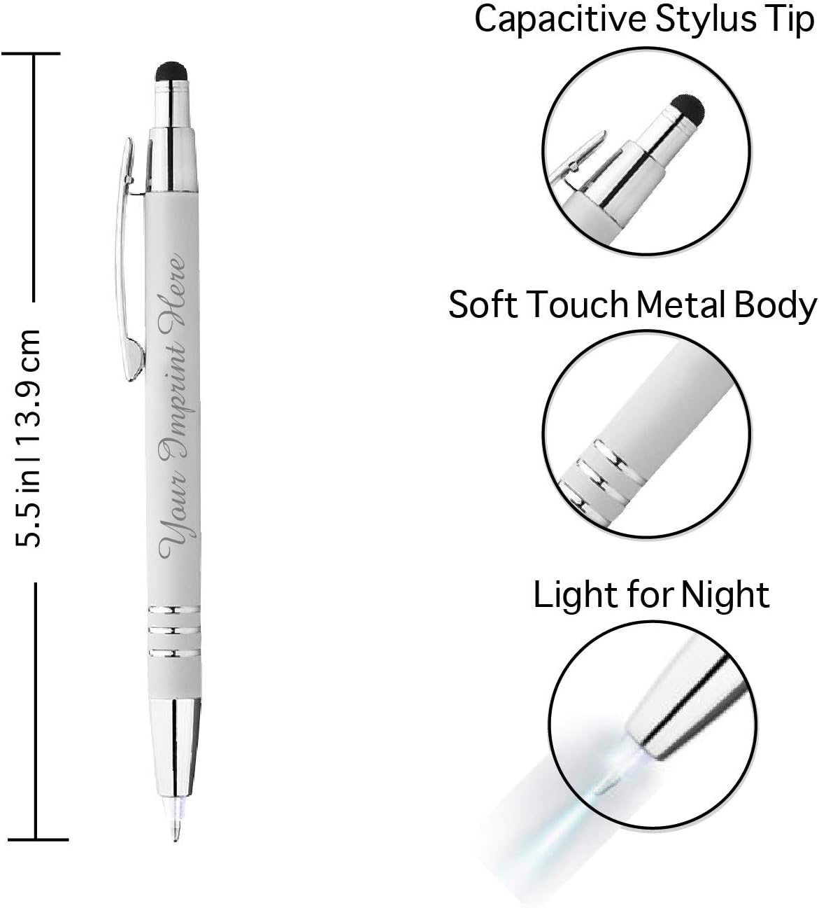 ExpressDesigns™ - Personalized Pens Gift Set - 2 Pack of | LED Flashlight Soft Touch Metal Pens w/gift box | Luxury Ballpoint Pen Custom Engraved with Name or Message | Light Up Pens (White)