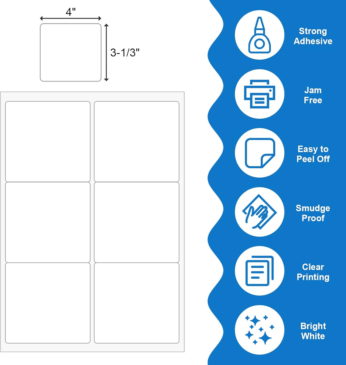 BESTEASY 3 1/3" x 4" Labels Shipping Labels for Laser Inkjet Printers, 6 Up Self Adhesive FBA Address Labels, White Matte Mailing Label Stickers (1000 Sheets, 6000 Labels)