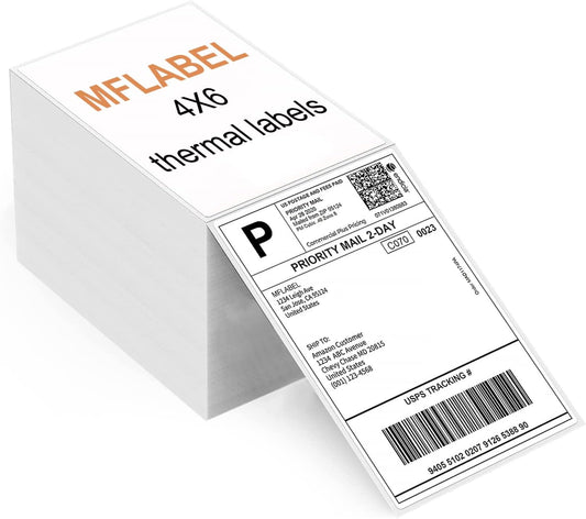 MFLABEL Fanfold 4" x 6" Direct Thermal Labels White Perforated Shipping Label,8 Stacks,Total 8000 Labels
