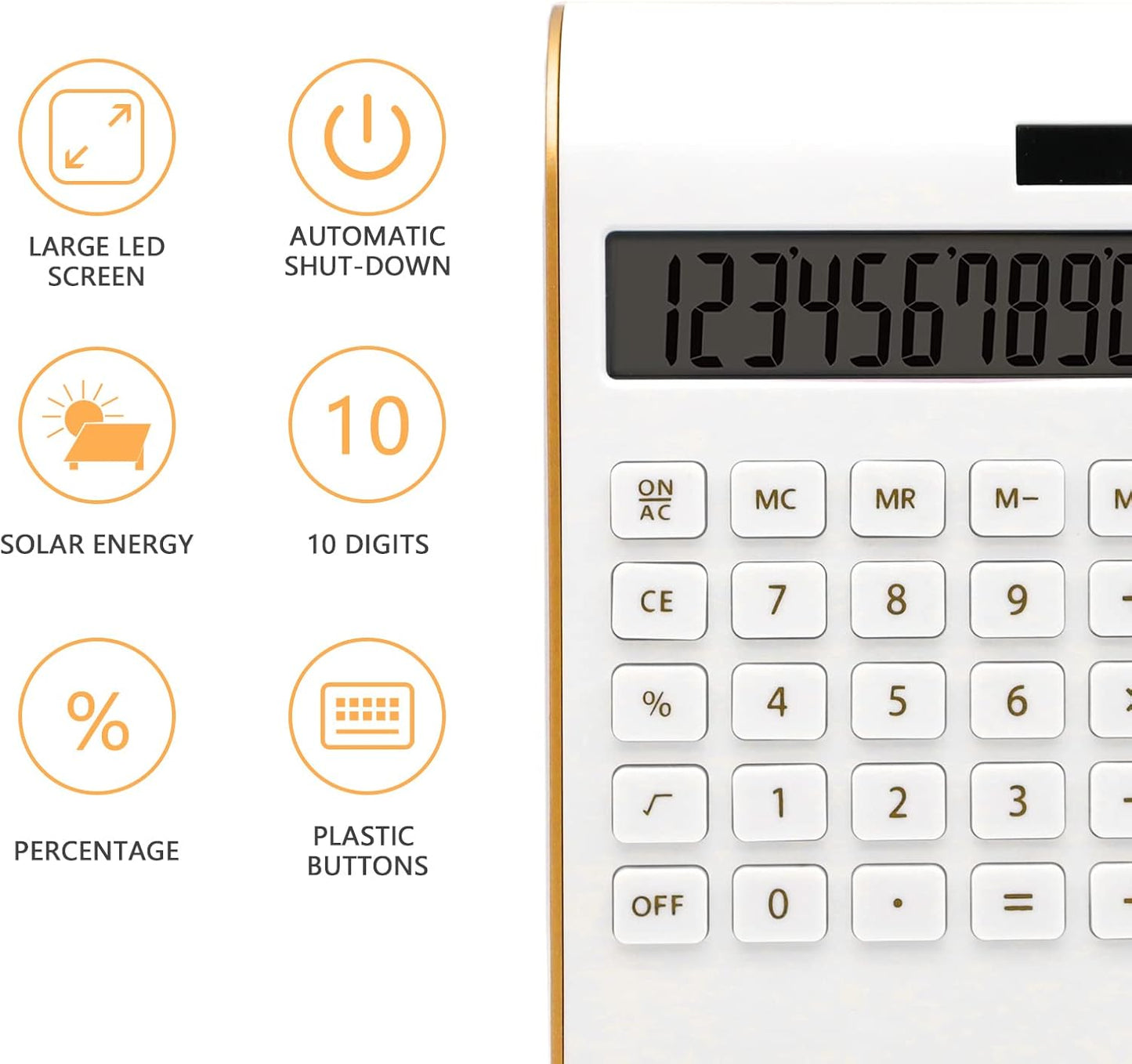 Calculator, 10 Digits Solar Battery Basic, Dual Powered Desktop Calculator, Tilted LCD Display, Inclined Design Slim Desk Calculator by Sportsvoutdoors (White)