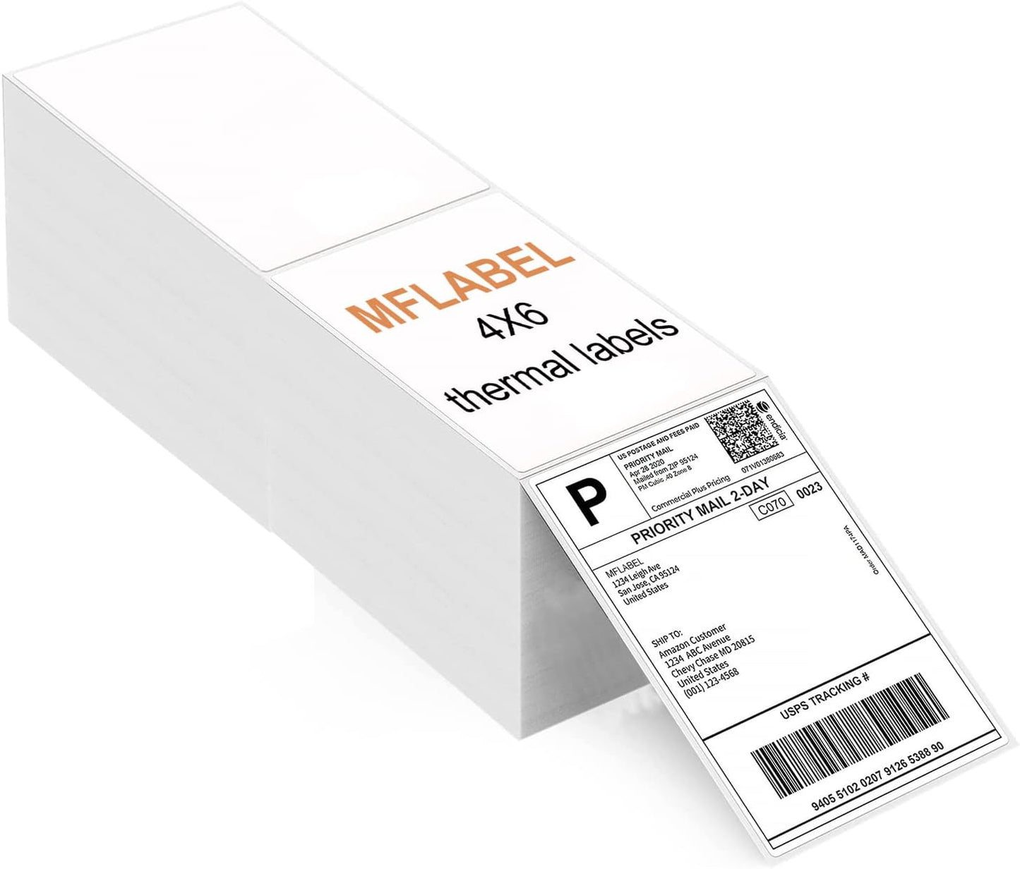 MFLABEL 6 Stacks Fanfold 4" x 6" Direct Thermal Labels White Perforated Shipping Label(2,000 Labels per Stack) (6 Stacks)