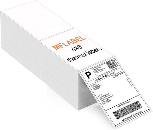 MFLABEL® 4 Stacks Fanfold 4" x 6" Direct Thermal Labels White Perforated Shipping Label (2,000 Labels per Stack) (4 Stacks)