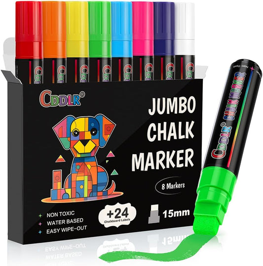 Window Chalk Markers for Cars Washable,Jumbo Liquid Chalk Marker with 8 Colors 15mm Thick Tips,Window Paint Markers for Auto,Glass,Blackboards,Bistro, Mirror, Poster, Business